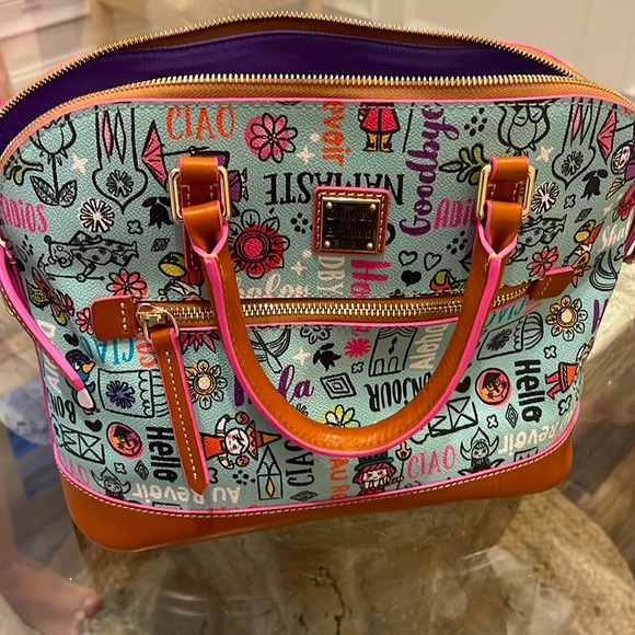 Dooney & Bourke Disney Satchel “it’s a small world” no shoulder strap - Picture 1 of 5